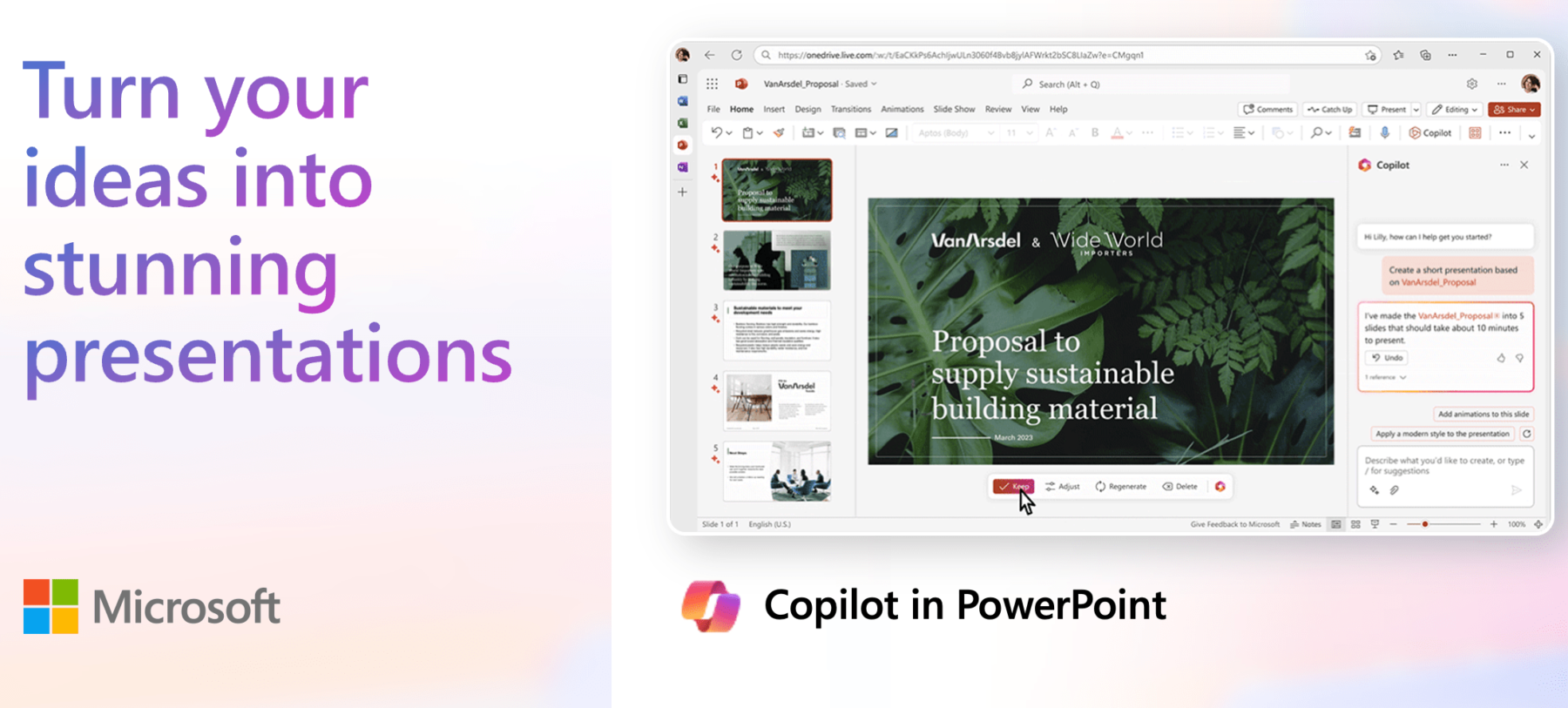 Use CoPilot Artificial Intelligence in Microsoft Office to automatically create stunning presentations